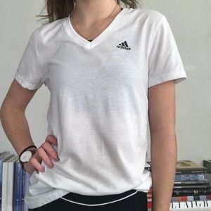 Adidas White V-Neck Athletic Tee